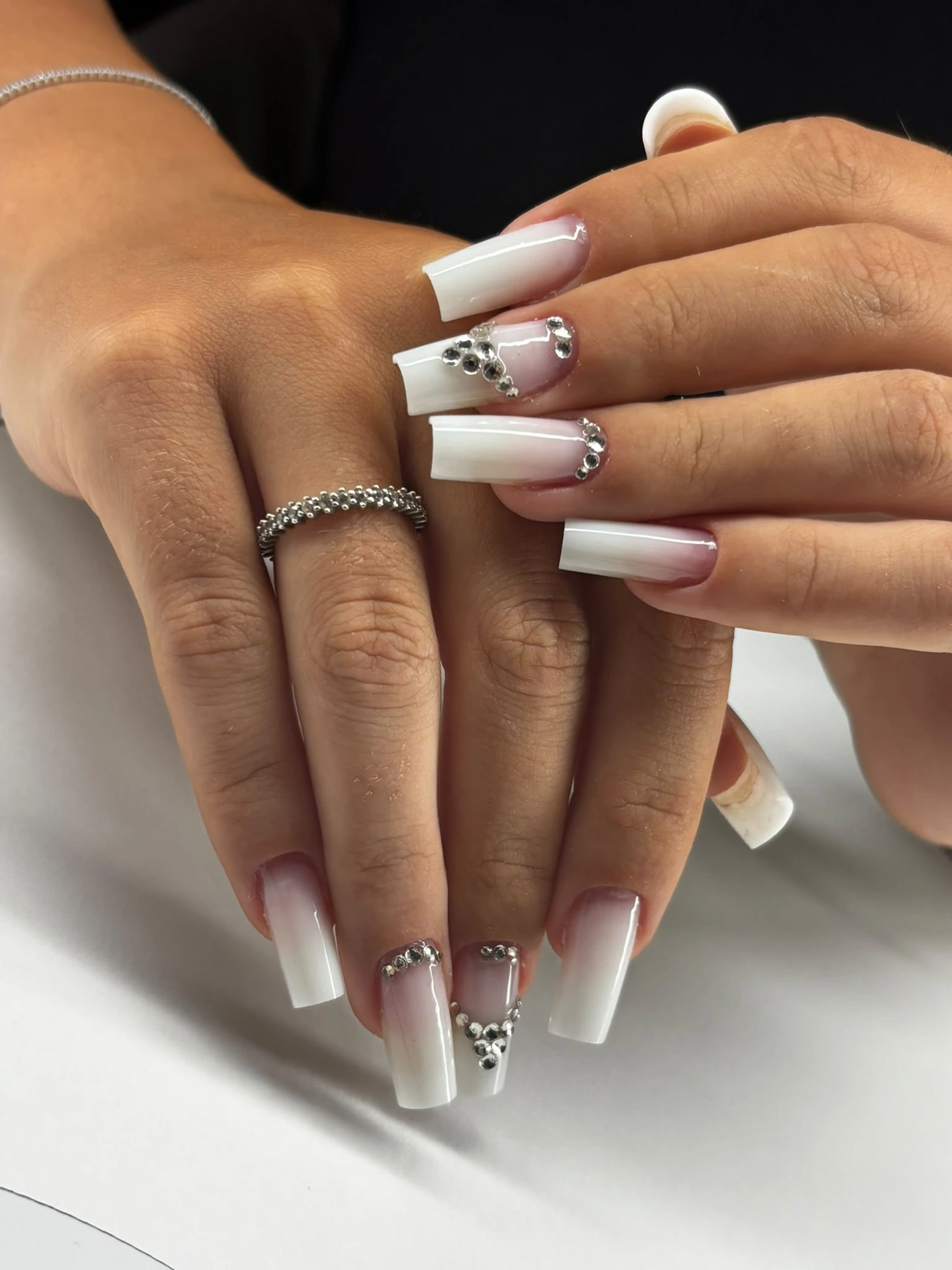 Pink French tip acrylic set by Teo's Nails